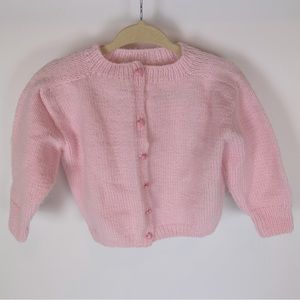 Vintage Handmade Knit‎ Pink Heart Sweater Cardigan